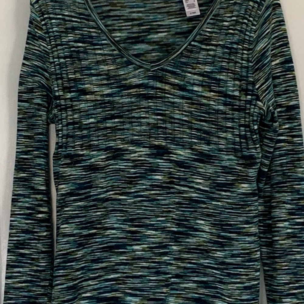 liz & co. Green and Blue V-Neck Sweater